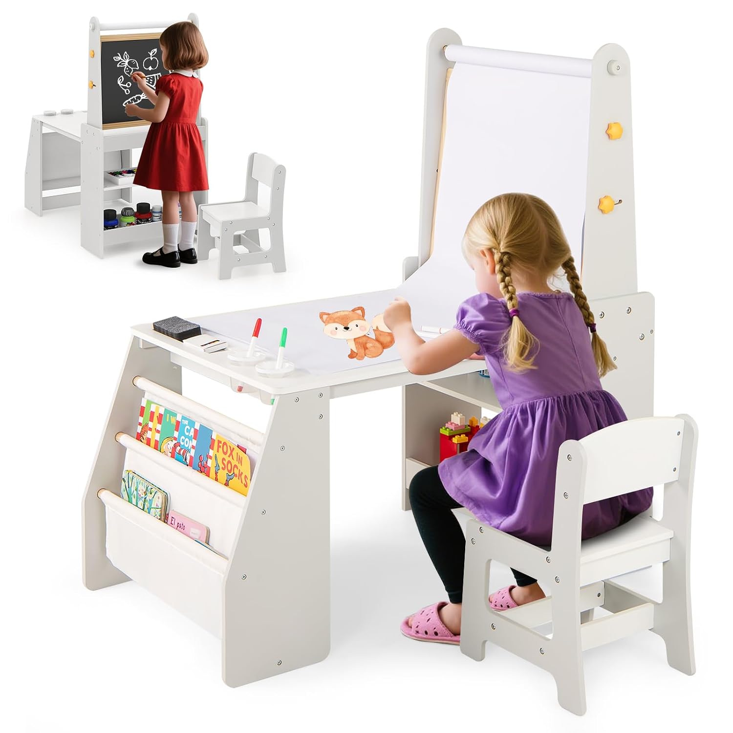 Kids Art Easel - طاولة وكرسي فني للأطفال 4 في