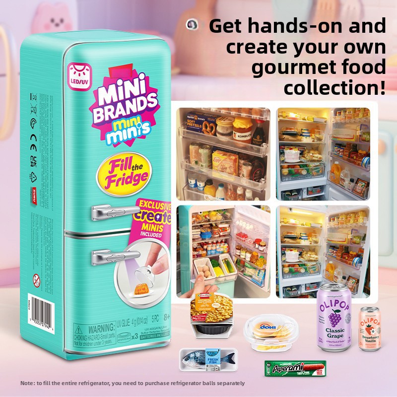 Play Kitchen Set - مجموعة ثلاجة صغيرة مضيئة بإضاءة LED،